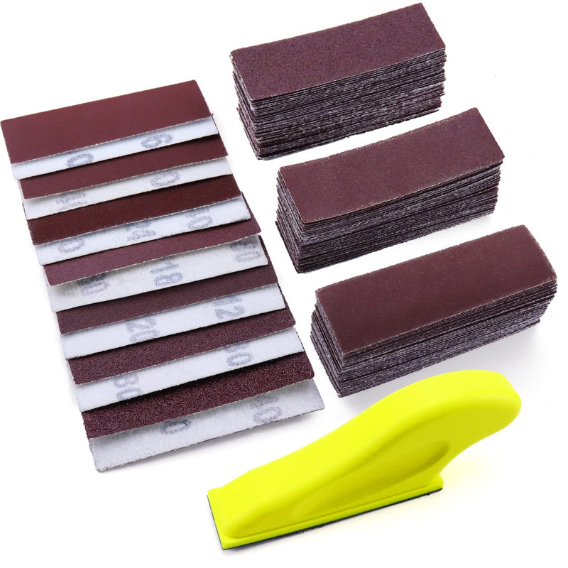 Micro Sanding Tools 3.5” x 1” Detail Sander for Small Projects, Mini Handle Sander Kit+ Sandpaper 40 80 120 180 240 400 600 Grit for Crafts Wood Finishing Tight Narrow Spaces, 120 PCS