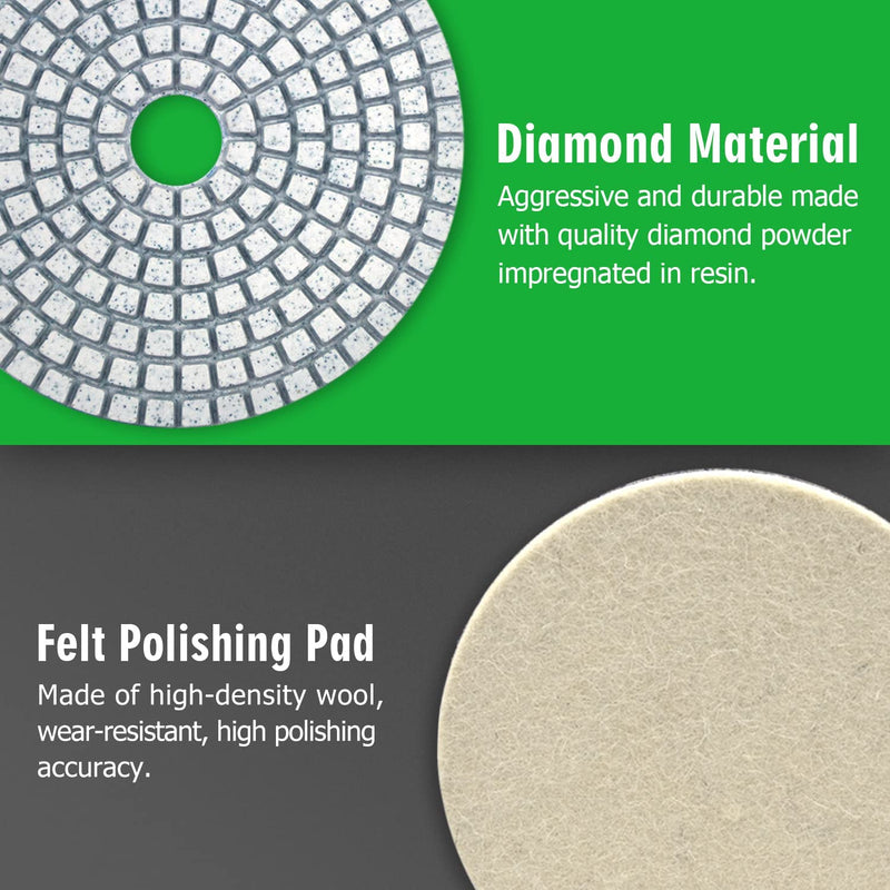 4 Inch Diamond Polishing Pads with 5/8’’-11 Backer Pad, 12PCS Wet/Dry Granite Stone Polish Pad Kit for Drill