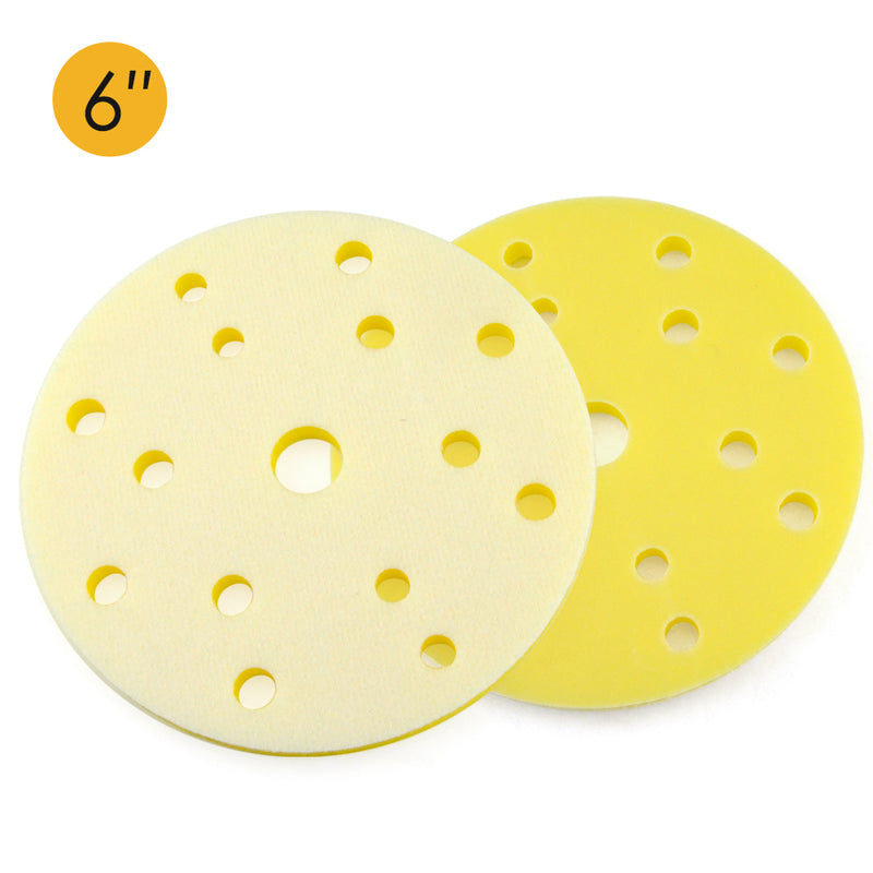 6" (150mm) 15-Hole Soft Sponge Yellow Flat Hook & Loop Surface Protection Interface Buffer Backing Pad