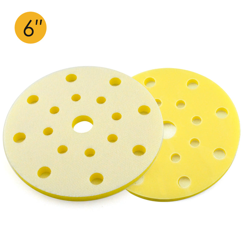 6" (150mm) 17-Hole Soft Sponge Yellow Flat Hook & Loop Surface Protection Interface Buffer Backing Pad