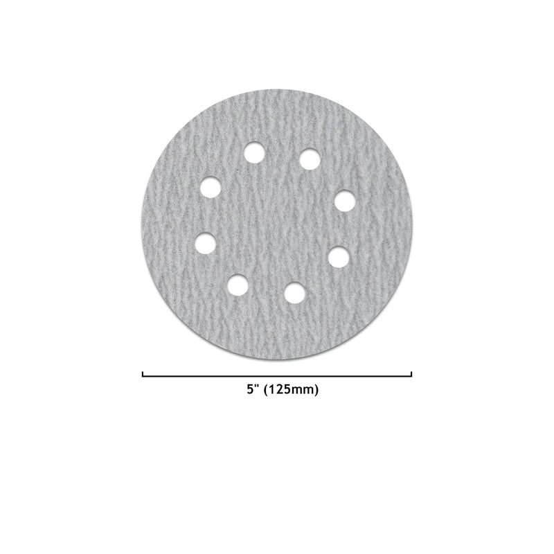 5" (125mm) 8-Hole White Dry Hook & Loop Sanding Discs (60-1000 Grit), 1 Disc
