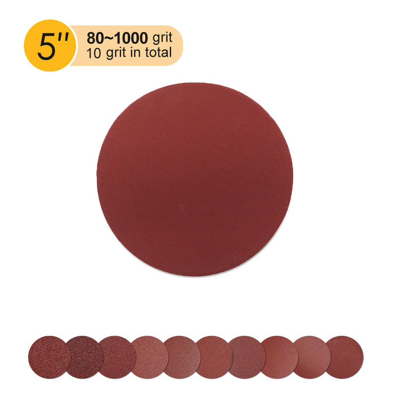 5" (125mm) PSA Red Grain Sanding Discs for Wet/Dry Sanding (80-1000 Grit), 1 Disc