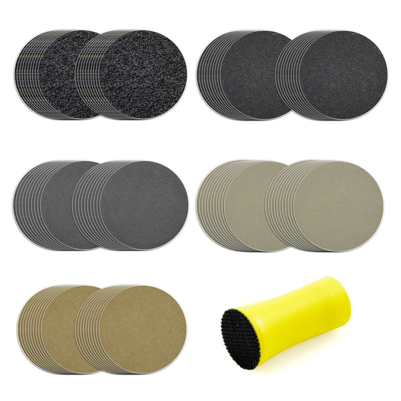 1" (25mm) Assorted Grits Hook&Loop Sanding Discs + Manual Sanding Pad, 100 Discs