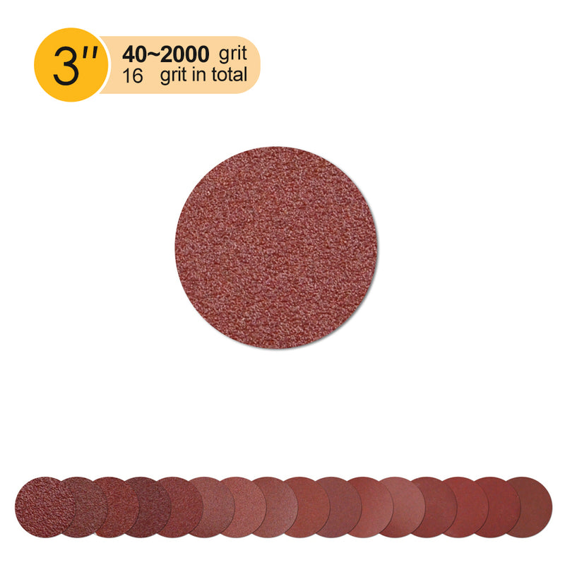 3" (75mm) Red Grain Hook & Loop Sanding Discs (60-2000 Grit), 1 Disc