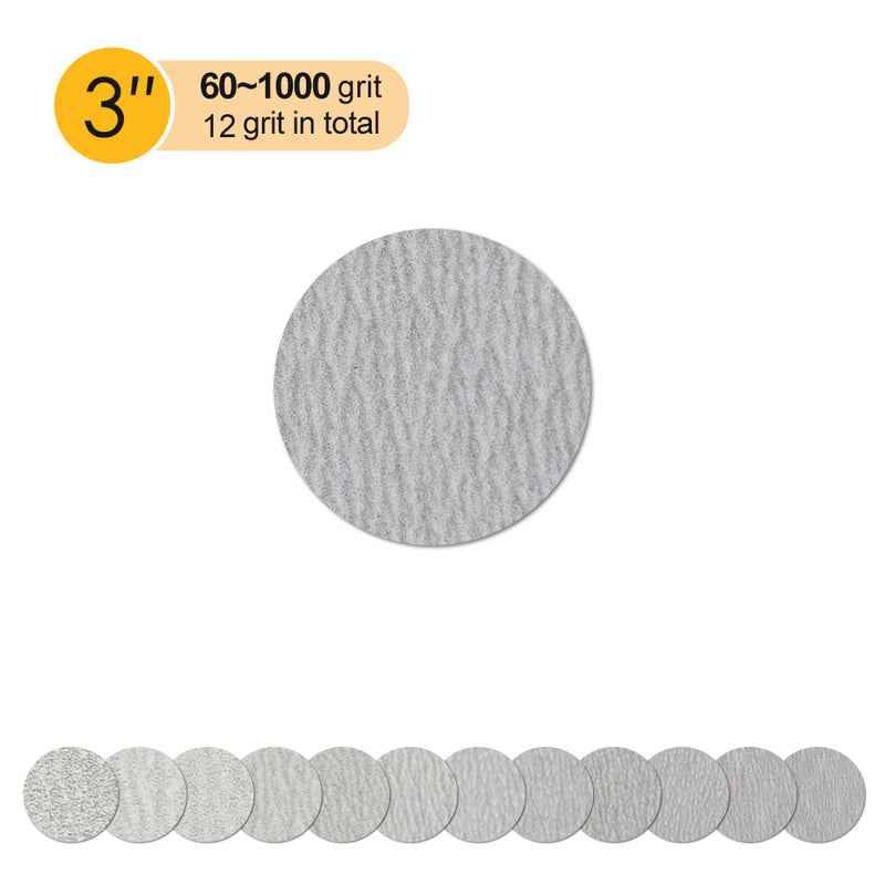 3" (75mm) White Dry Hook & Loop Sanding Discs (60-1000 Grit), 1 Disc