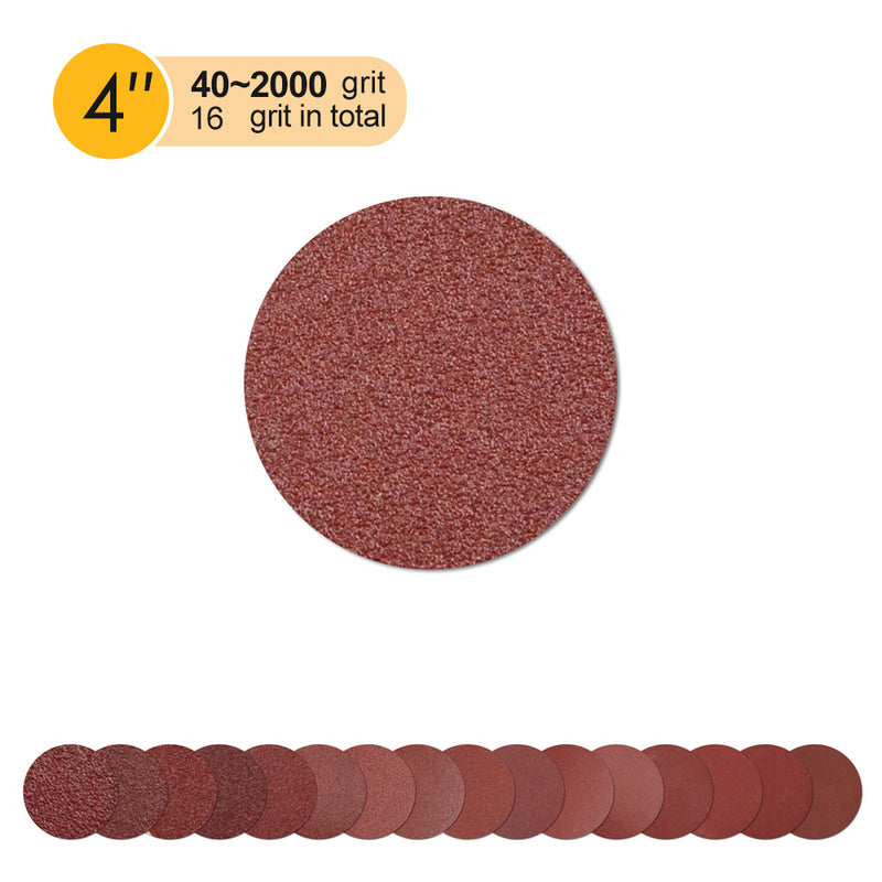 4" (100mm) Red Grain Hook & Loop Sanding Discs (40-2000 Grit), 1 Disc