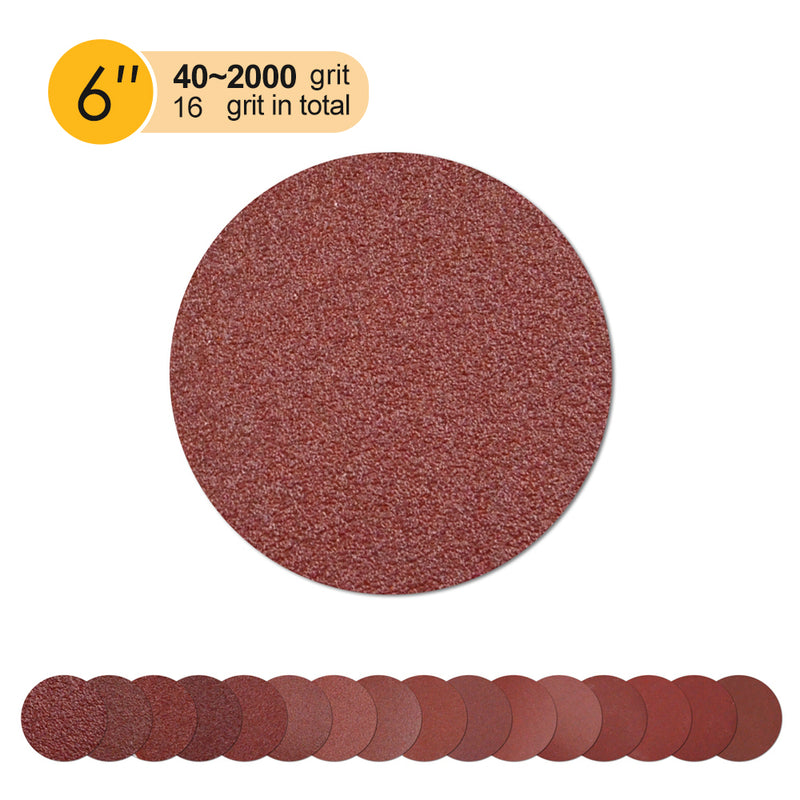 6" (150mm) Red Grain Hook & Loop Sanding Discs (40-2000 Grit), 1 Disc