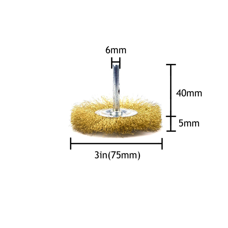 3" (75mm) x 6mm Mounted Shank 0.13mm Brass Wire Wheel Brushes