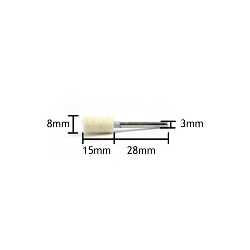 8mm x 3mm Mounted Shank Wool Felt Bobs Mandrel Grinding Polishing Points Buffing Heads, Cylindrical